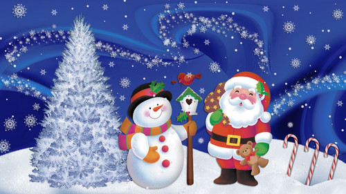 Новый год, снеговик, Дед Мороз, ёлка, обои 1 920px × 1 080px