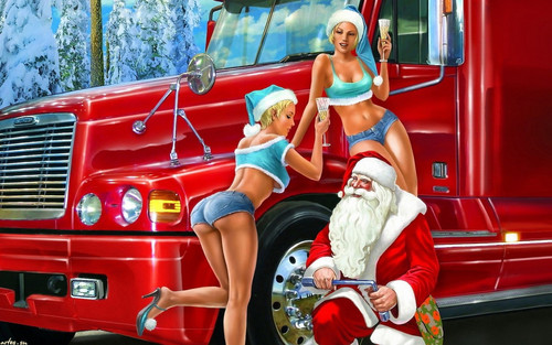 Дед мороз и девушки, рисунок 1 680px × 1 050px